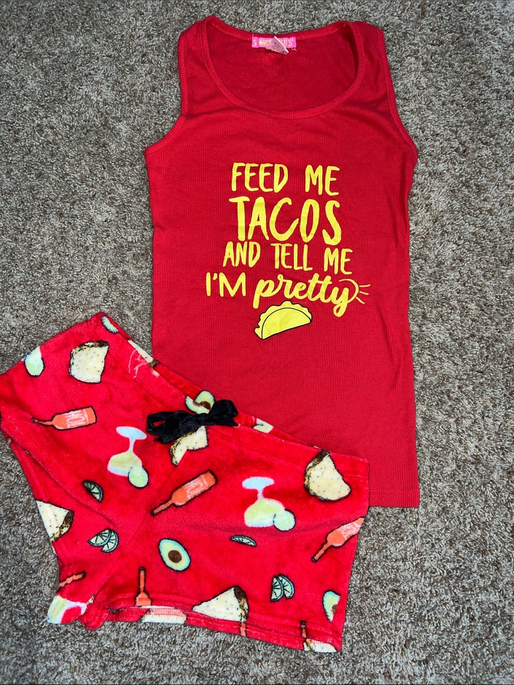 Red 'Feed Me Tacos' Tank & Shorts Pajama Set